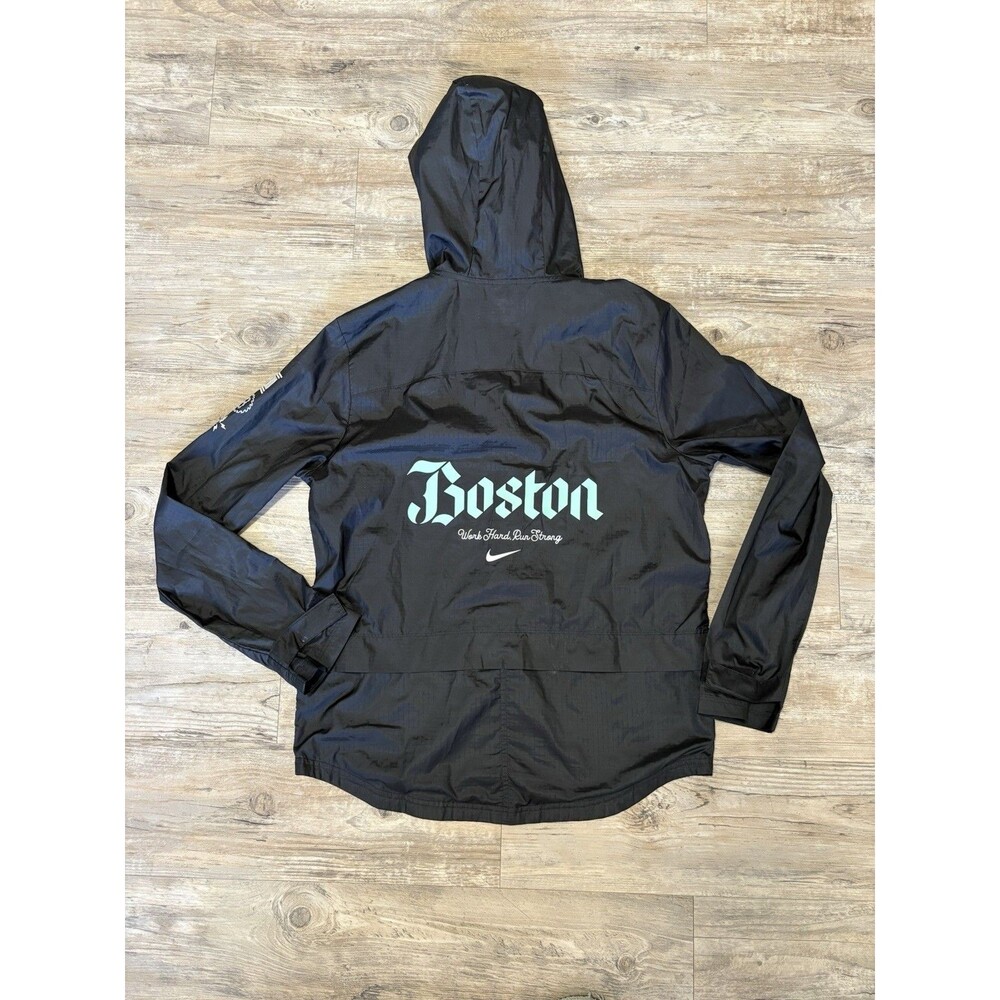 NIKE BOSTON RUNNING JACKET  BLACK Green Small Work Hard Run Strong
